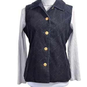 Orvis Corduroy Cotton Black Button Up Collared Vest Womens